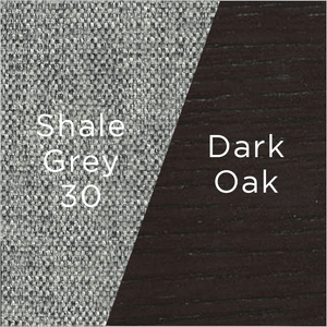 shale grey fabric and dark oak wood swatch