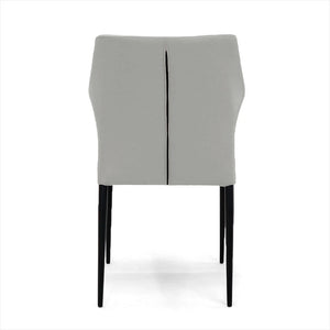 light grey leather dining chair with black zipper