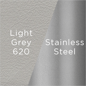 stainless steel and light grey leather swatch