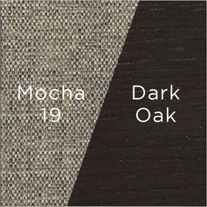 mocha fabric and dark oak wood swatch