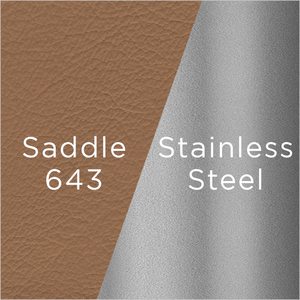 stainless steel and saddle leather swatch