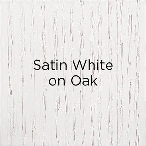 satin white on oak wood swatch